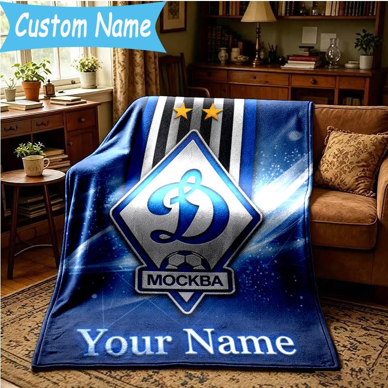 Custom Name Dynamo Moscow Football Blanket Flannel Blanket for Camping, Hiking, Garden Parties, Picnic Essentials,gift for family and friend