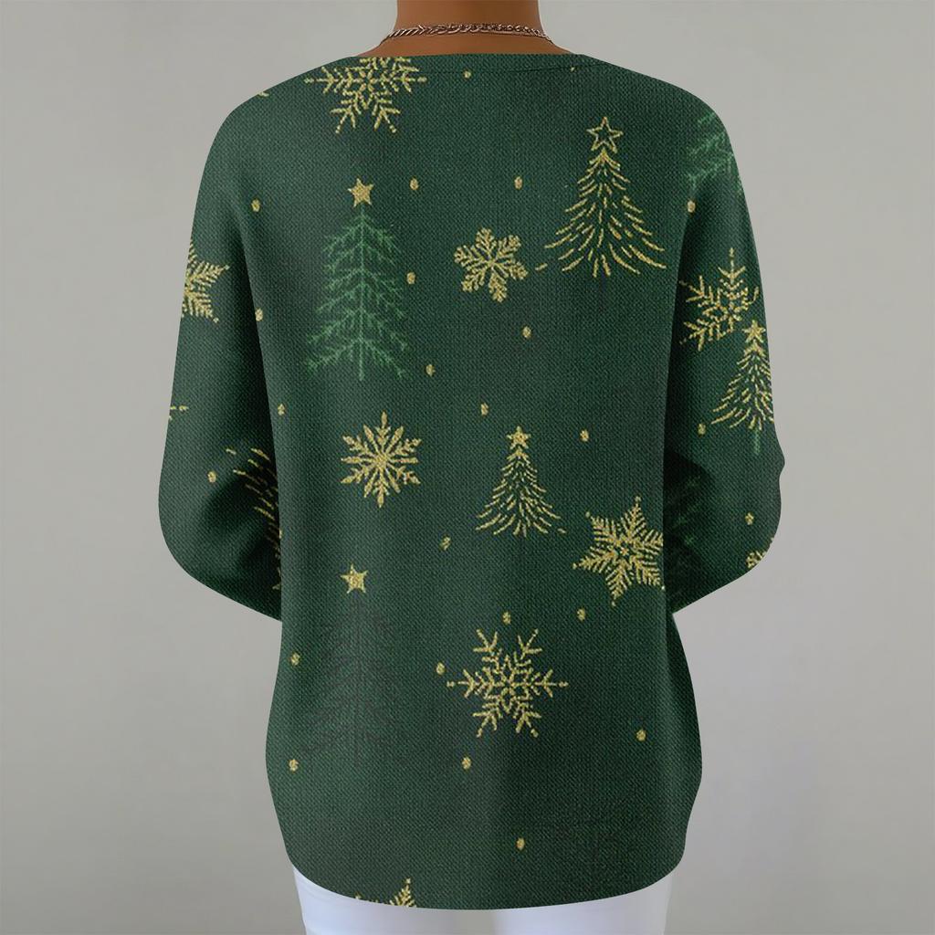 Women's Fashion Long Sleeve Christmas Snowflake Print Top Elegant Casual Top