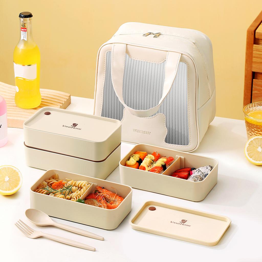 Double-Layer Plastic Lunch Box Portable Large Capacity Divided Bento Box Microwave Heatable Fruit Salad Food Container