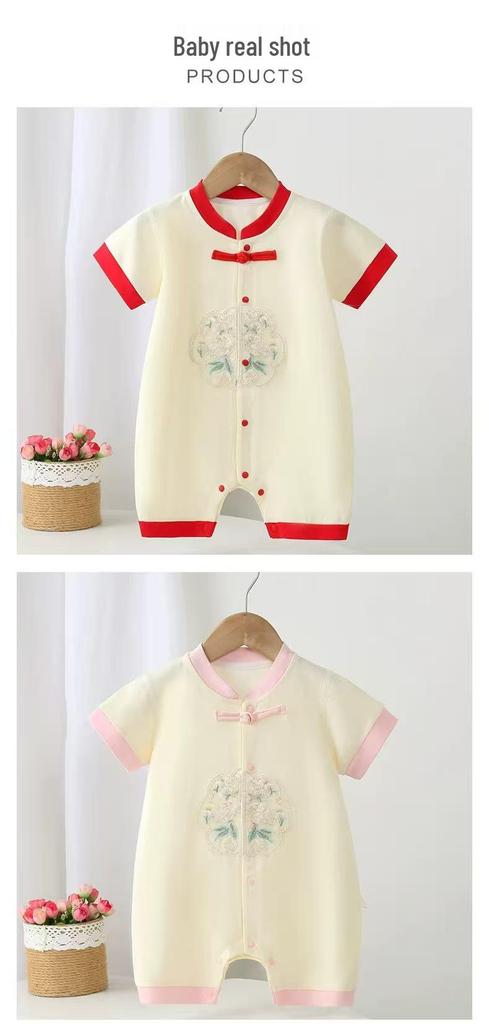 Chinese Trendy Embroidery Infant Jumpsuit - Summer Style Boneless Crawling Bodysuit