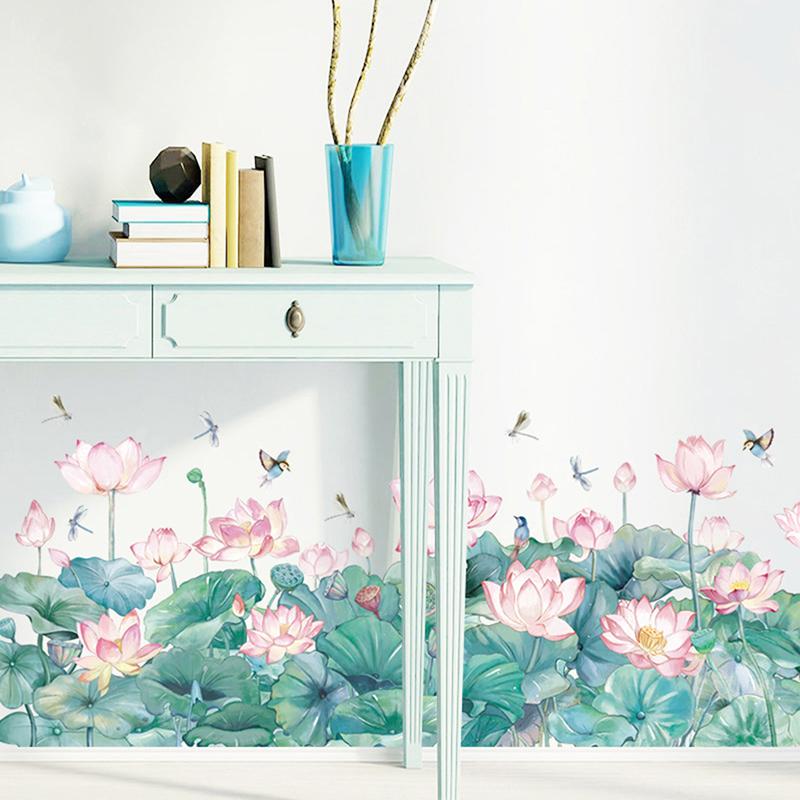 

Китайский стиль Lotus Green Plant Leaf Наклейка Гостиная Roombackground Наклейки на стену