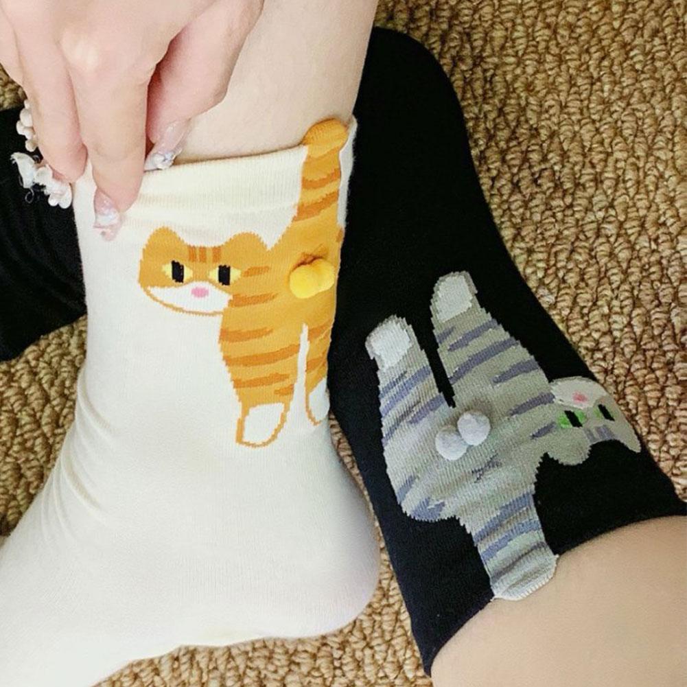 Ins Cat Egg Cotton Socks Couple Socks Cat Balls Kawaii Hand Knitting Socks Cartoon Ginger Cat Tabby Creative Gifts