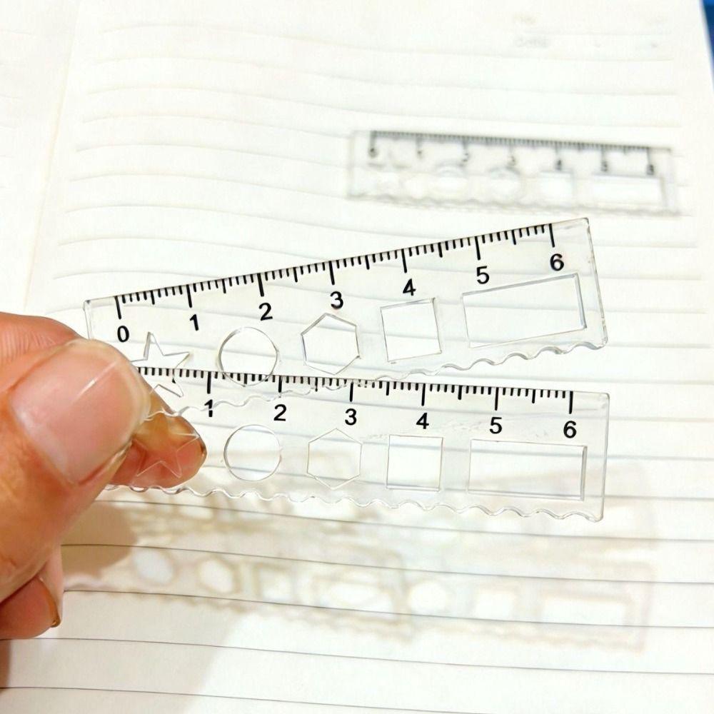 1pcs Portable Transparent Mini Ruler with Wave Line Drawing Measuring Tool Straight Ruler Pocket Protractor School Office