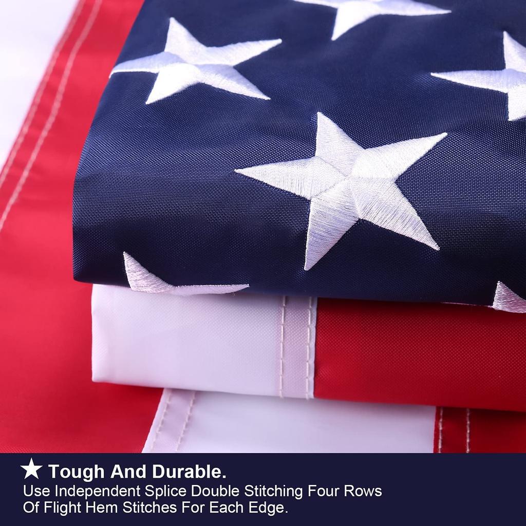 Embroidered United States Flag 3x5 Feet 150D Polyester with Stitched Stripes and Durable Brass Grommets for Outdoor Display