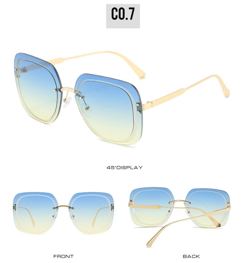 2021 European and American Square Frame Sunglasses with Rice Nail Grooved Lenses for Women