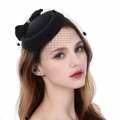 Black Mesh Headdress Stewardess Hat French Temperament Pearl Bow Hair Clip For Women