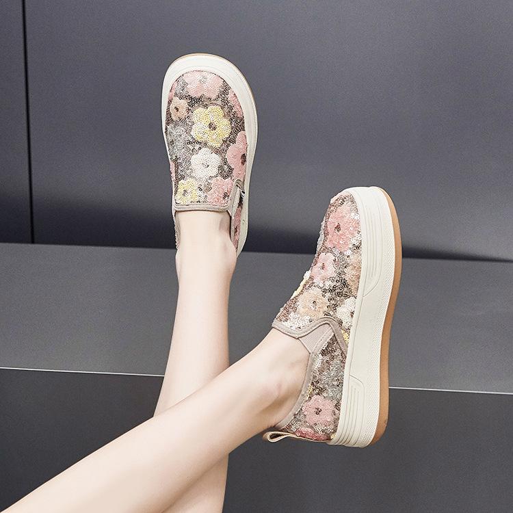 Fujin 4cm Synthetic Platform Wedge Summer Autumn Fashion Mesh Chunky Sneaker Flats Bling Leather Comfy High Brand Casual Shoes