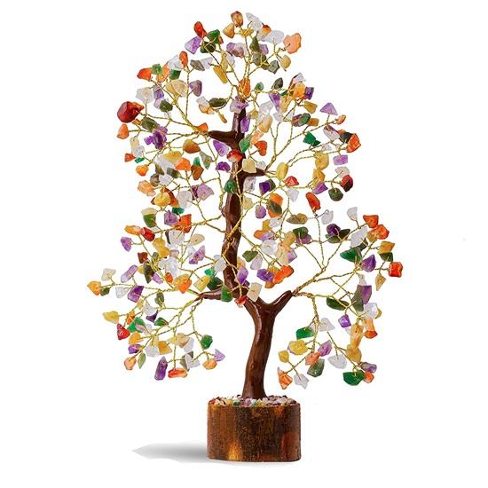 Kristallbaum mit sieben Chakren, Kristallschaustücke für positive Energie, Gegenstände zur Heimdekoration, Geschenkartikel, Bonsai-Geldbaum, goldener Draht
