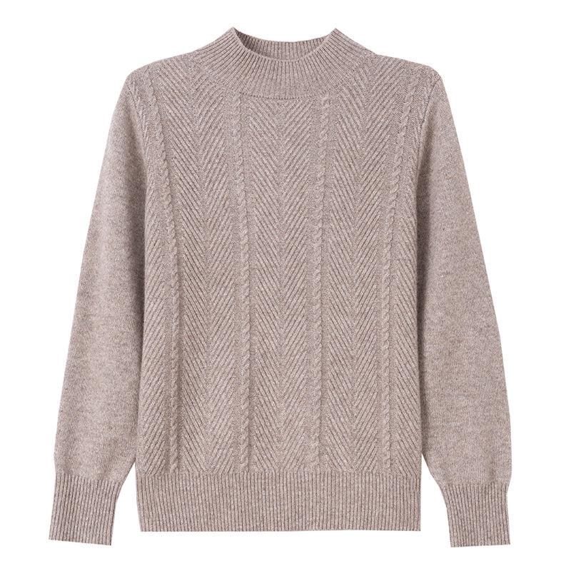 Women's Pure Wool Sweater - Thick Knit, Half-High Collar, Autumn/Winter Style for Middle-Aged & Elderly.