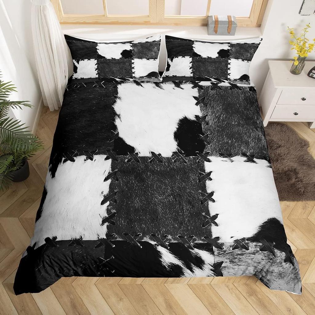 Comforter Cowhide Cow Fur Bedding Set Microfiber Western Farm Animal Skin Comforter Twin Full For Kids Teens Room Decor