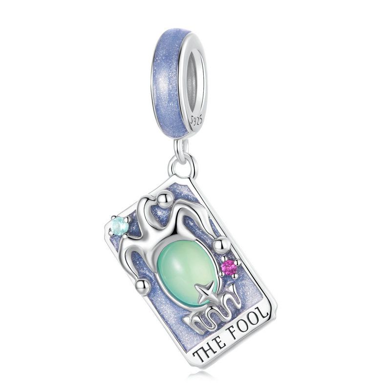 WOSTU 925 Silver Colorful Tarot Cards Charm Pendent Magic Star Moon Sun Lover Bead Fit DIY Bracelet Necklace Women Gift