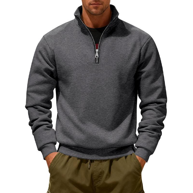 Cross-border Winter Fleece Heavyweight Loose Outdoor Men's Thermal Half-Zip Stand-Up Collar Pullover Sports Hoodie for Men