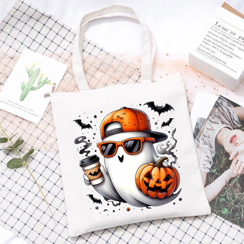 Halloween Printed Shoulder Bag Female Large Capacity Student Canvas Bag Tutoring Shopping Bag