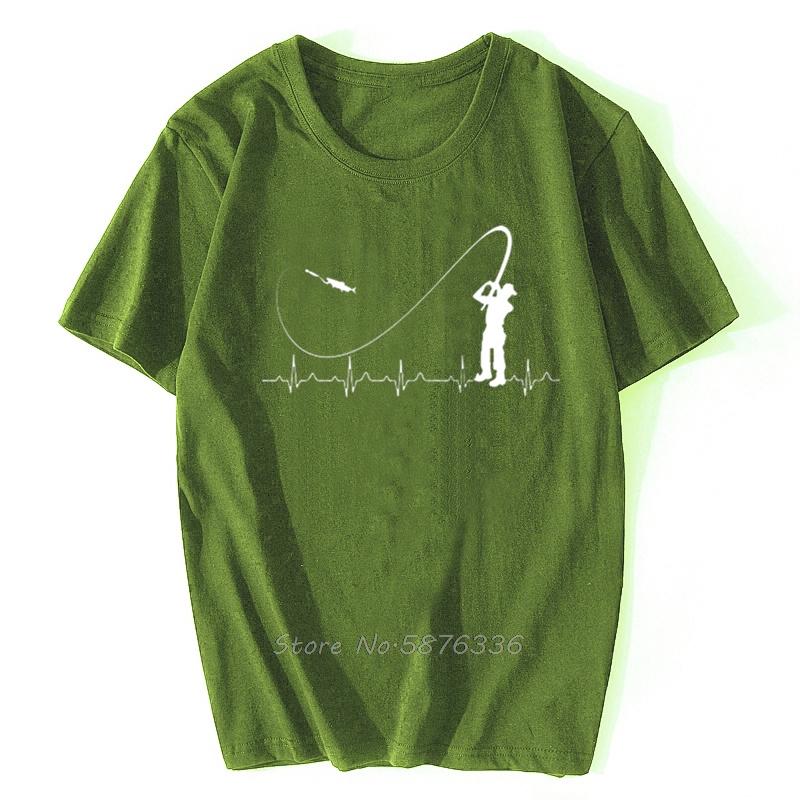 Fishinger Heartbeat T Shirt - Funny Fish Fisherman Gift Idea Fashion Men T-Shirt Fashion Short Sleeve Cotton Tees Men's Clothing