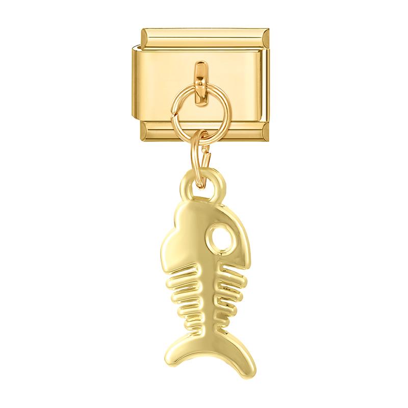 Gold Color Heart Lips Bow Knot Rose Swan Fishbone Pendant Charm Links Fit 9mm Stainless Steel Bracelet DIY Making Men Women Gift