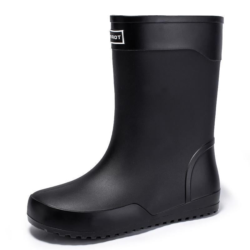Water shoes high-end medium tube flat-soled rain shoes men's waterproof elastic bundle fixed cotton lint rain boots waterproof rubber shoes