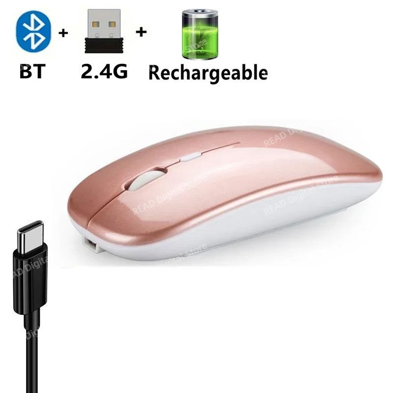 Wireless Mouse Slim Bluetooth-compatible 2.4G Computer Mice Portable Rechargeable/Battery Cordless Mouse for iPad Laptop Desktop