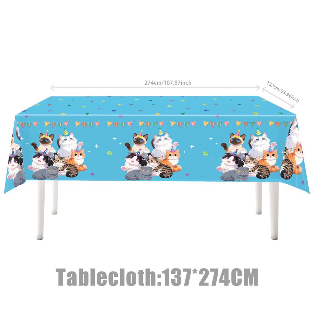 Cat-Themed Birthday Party Tableware Set: Disposable Tablecloth, Plates & Cups