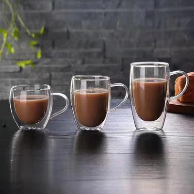 Tazza in Vetro Trasparente a Doppio Strato con Manico - Ideale per Latte, Caffè, Tè, Succo e Bevande in Soggiorno.