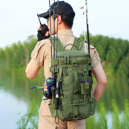 Fishing Backpack with Rod Holder Large Capacity Waterproof Oxford Cloth Outdoor Camping