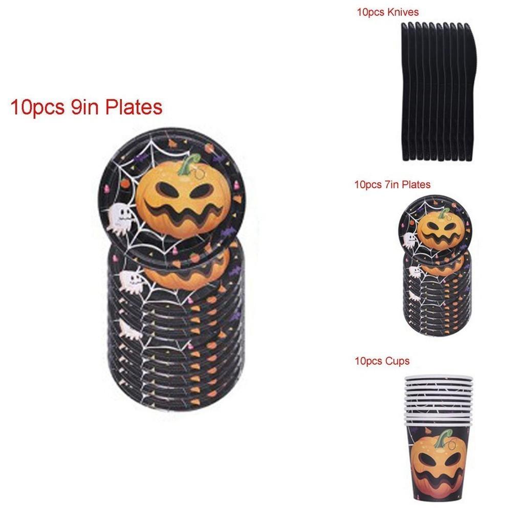 Halloween Party Decoration Supplies Including Pumpkin Tablecover And Straws**