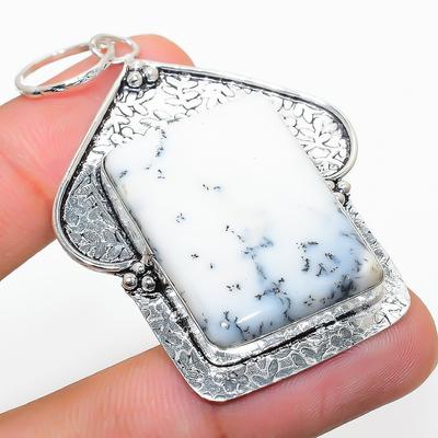 Natural Dendrite Opal Gemstone 925 Sterling Silver Gift Pendant 2.40" f4D31