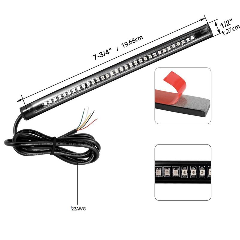 Motorcycle LED Taillight Strip Flexible Lights Blinker Strip Universal Premium Multipurpose Accessories Direct Replaces 32LED