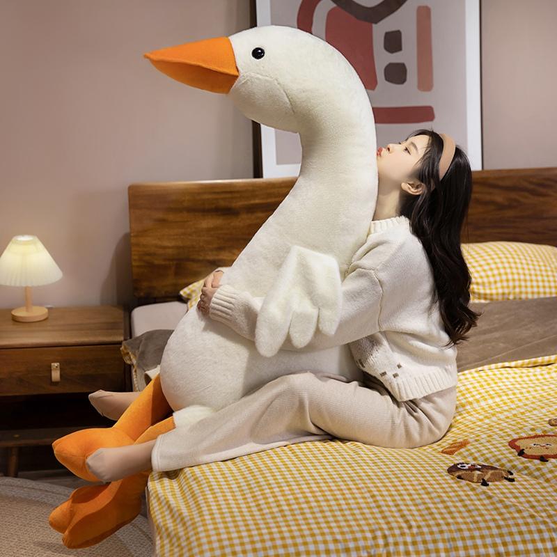 60100130Cm Kawaii Gigante Oca Bianca Peluche Giocattoli Ripieni Morbido Animale Anatra Cuscino Dormire Lettura Accompagnamento Bambole Regalo Giocattolo