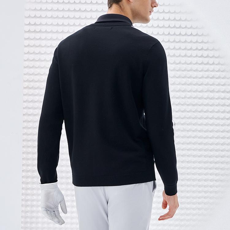FILA Athletics Logo Print Color Block Golf Sports Crew Neck Pullover Knit American Vintage Long Sleeve T-Shirt Men Tops Deep-Black A11M245404F-BK