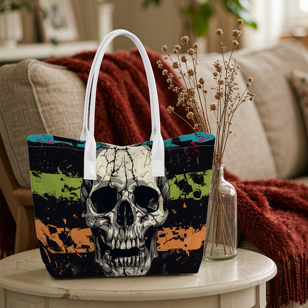 Cool Skull Print Tote Bag Trendy Casual Shoulder Bag for Daily Use