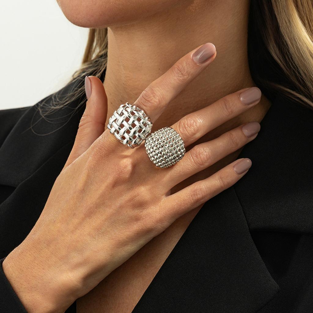 Adjustable 2PCS Fashion Rings Featuring Intricate Woven Design And Modern Hollow Craft Adjustable Open Ring For Women