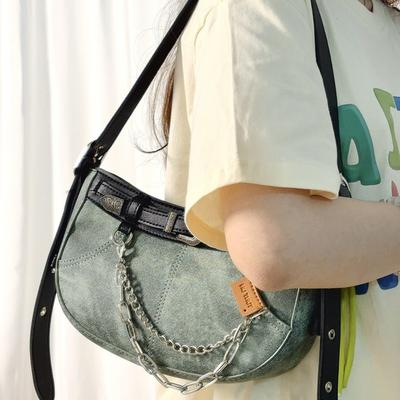 Y2K Sweet and Cool Spice Girls Denim Underarm Bag Women's 2025 New Shoulder Crossbody Foreign Style Ins Super Fire Baguette Bag