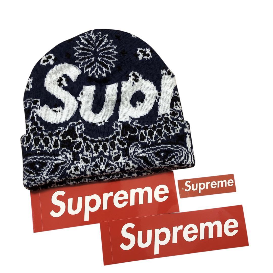 

[Б/У] Шапка бини Supreme Bandana с большим логотипом темно-синего цвета