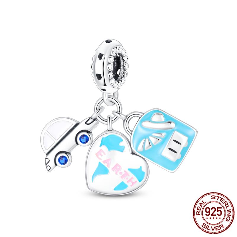 Luggage Airplane Passport Three-Piece Setcopper Charms Fitoriginal Bracelet Jewelry Making For Women Gift