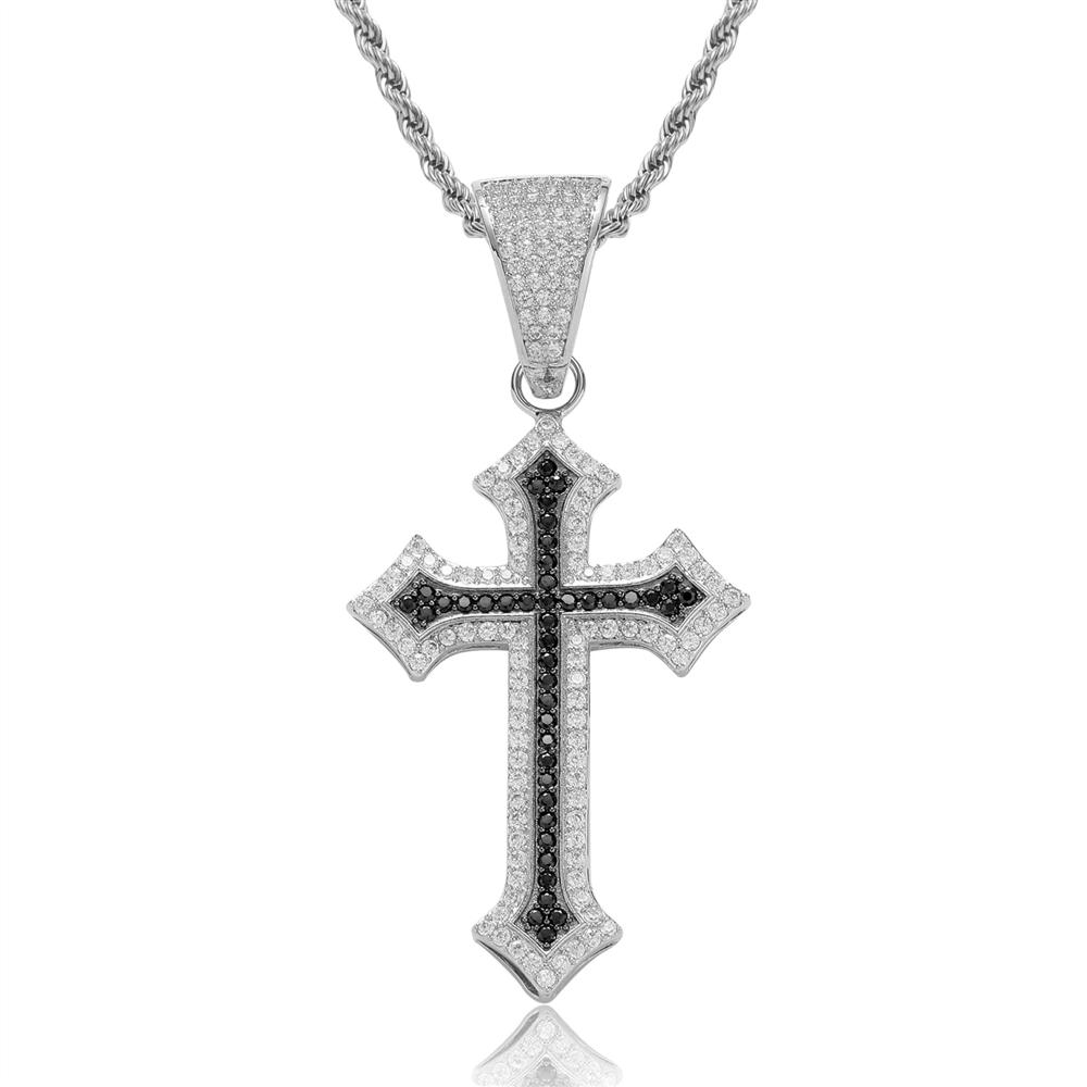 Fashion Men Women Hip Hop Cross Necklace Iced CZ Inlaid Bling Chain Trendy Daily Party Statement Pendant Jewelry