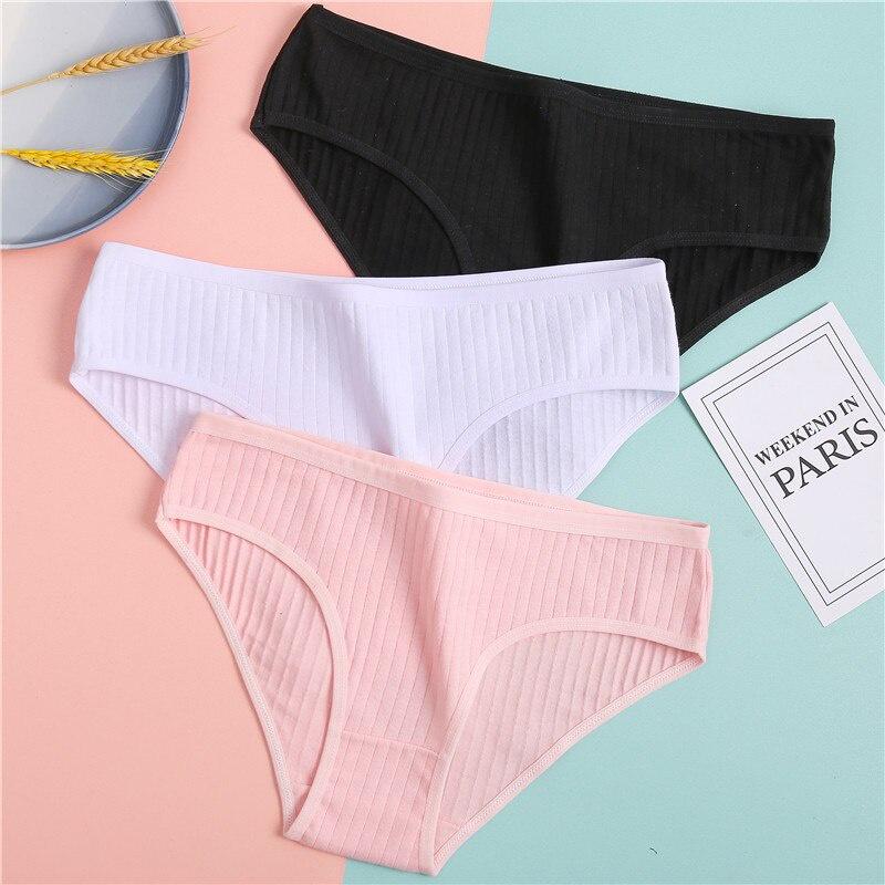 FINETOO Cotton Women's Briefs Solid Color Long Johns M-XL Mm Soft Briefs Girls Striped Underwear Comfortable Panties Women's Underwear