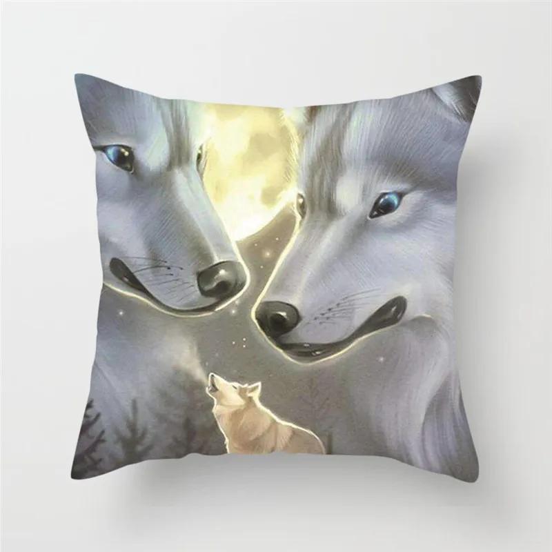 Animal Wolf King Print Pattern Sofa Cushion Cover Pillowcase Home Party Car Bedding