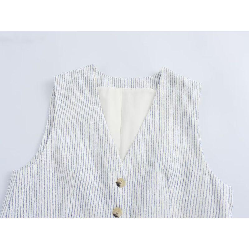 Jnleaog Summer New Arrival Women's Clothing Fashion Style French Style Fashion All-Match Commute Style Casual Stripes Vest