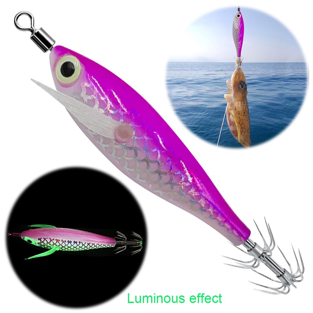5-20pcs Luminous Squid Jigs Luminous Squid Hook Cuttlefish Attracting Lure Double Hook Squid Jigs Lure Luminous Wood Shrimp Lure