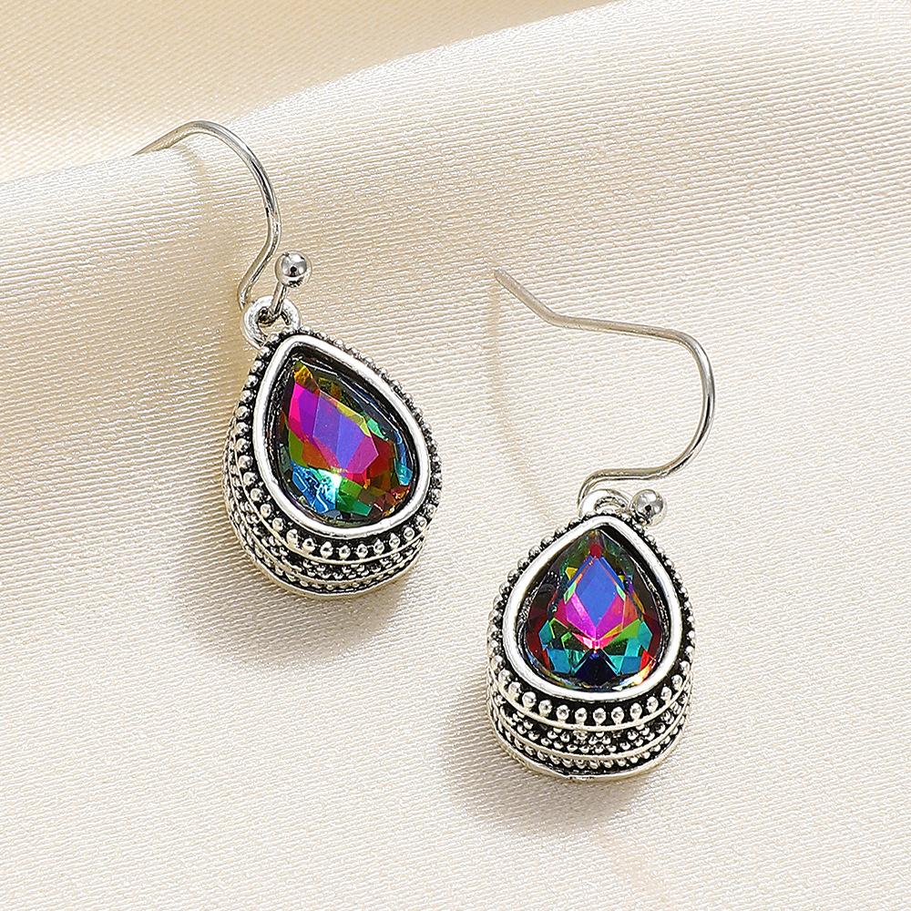New retro colored water drop crystal earrings, bright and versatile women's earrings, popular temperament earrings wholesale