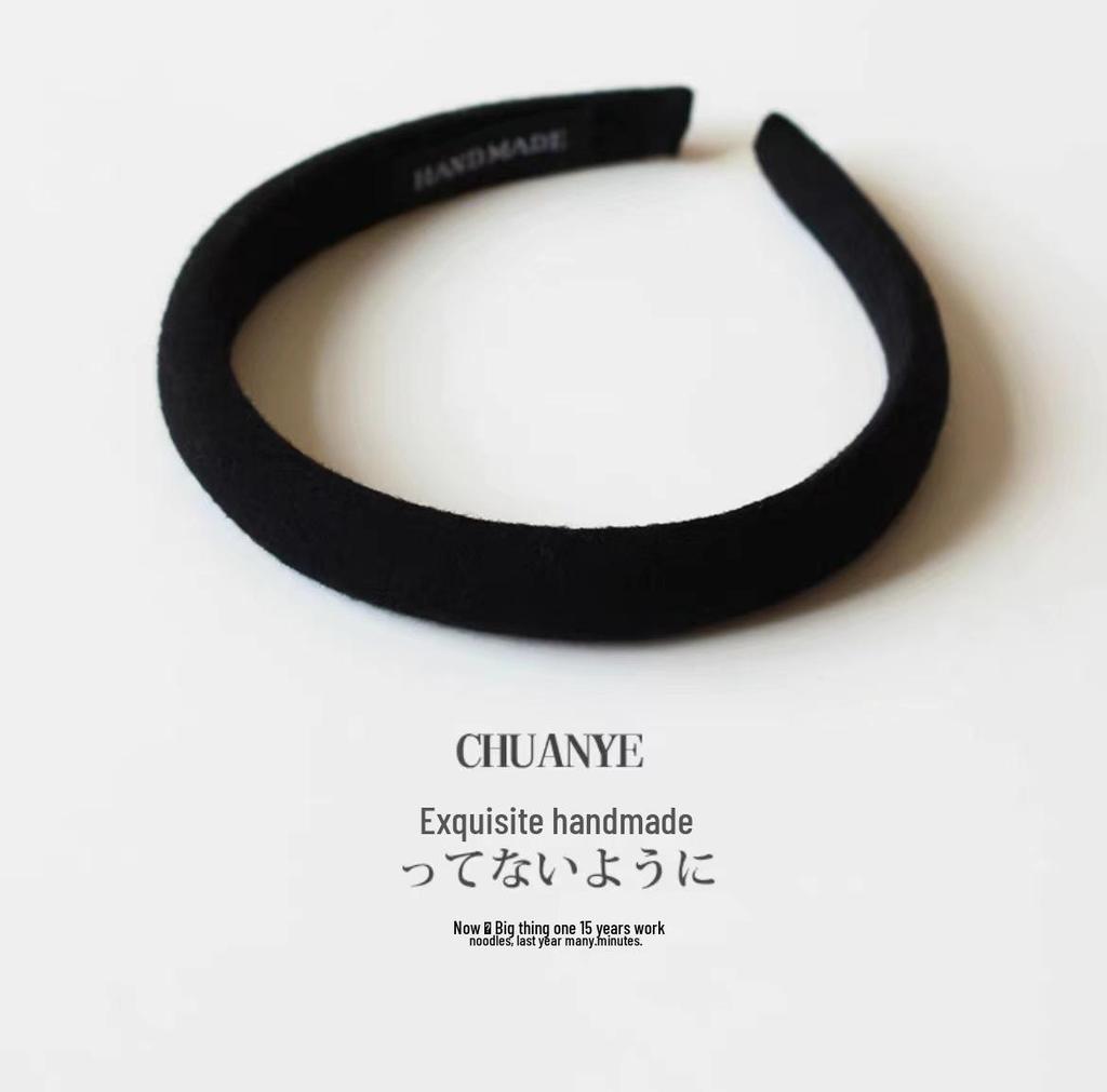 Retro French Wide Skull Top Sponge Headband for Women - Milk Coffee Color Hair Accessory