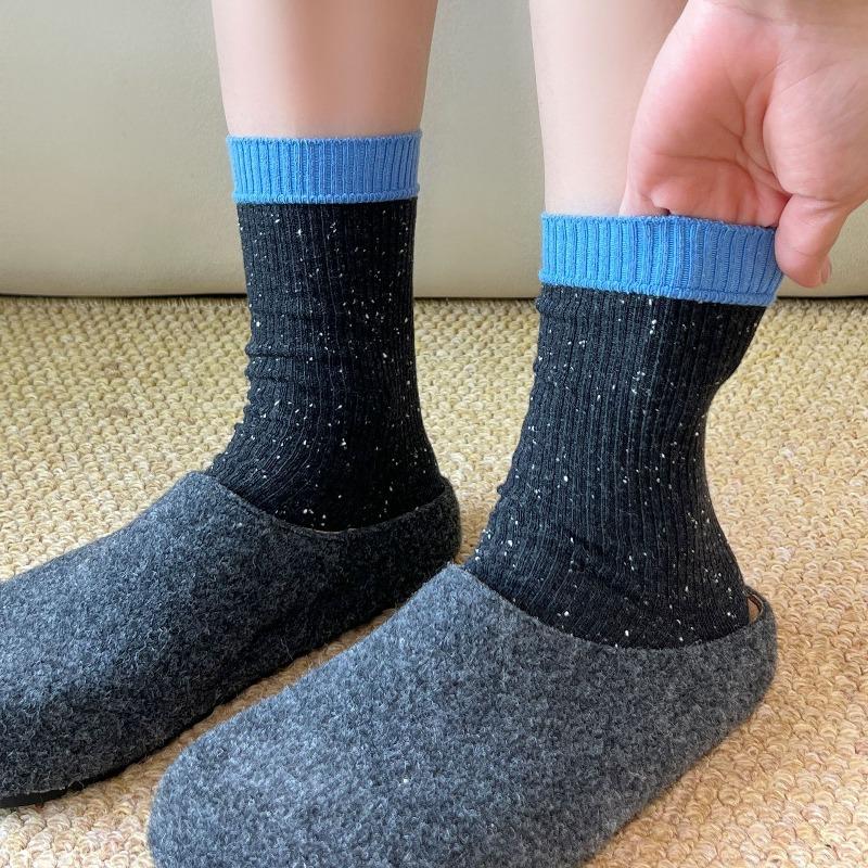 

Color-dyed Silk Multi-color Socks, Children s Mid-length Trendy Socks, Pile Socks, Women s Pure Cotton Socks 1 pair чорний