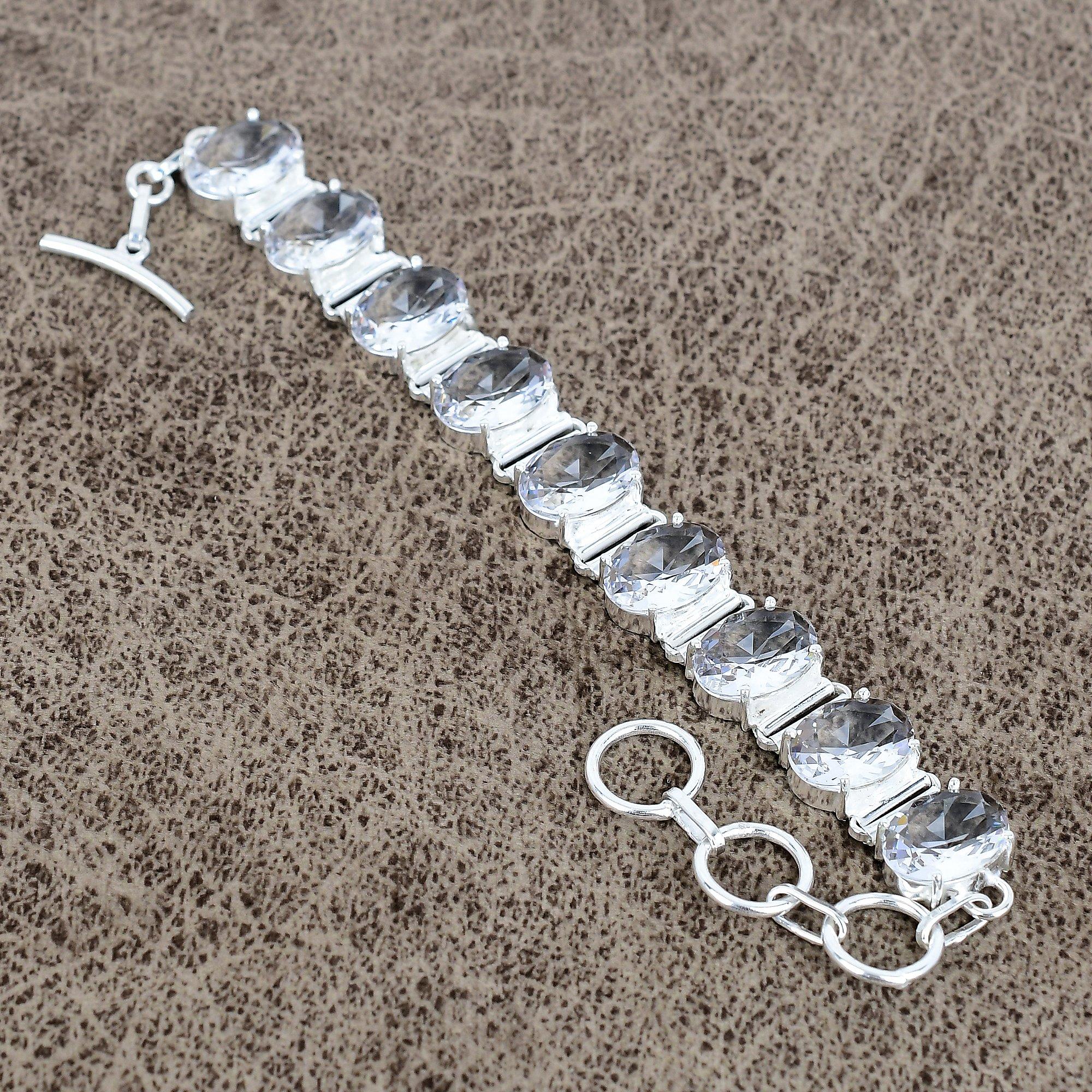 

White Topaz Gemstone Handmade 925 Sterling Silver Bracelet 7-8 KKG-152