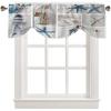 Summer Coastal Grid Tie Up Valance for Kitchen Windows, Ocean Starfish Lighthouse Tie-up Curtain Shade Valances 60"x18" Rod Pocket Short Curtains