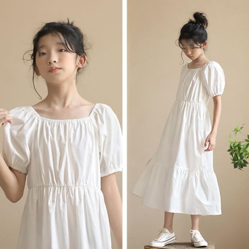 Girls' Fashion Minimalist White Dress Summer Children's Casual Beach Dress