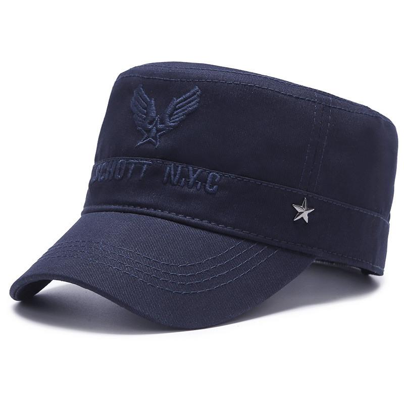 

Cotton Flat Top Hat For Men With Sun Protection Adjustable Spring Autumn Casual Cap Navy