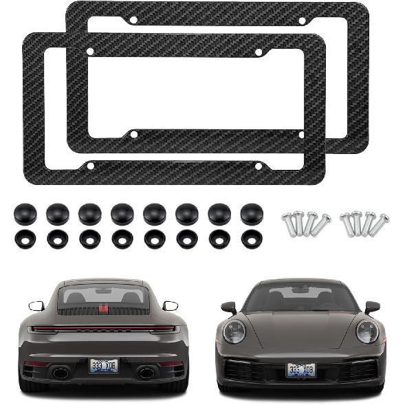 2 Pieces Carbon Fiber License Plate Frame Car Decor Accessories, License Plate Cover License Board Frame Universal Car Necessities With Fasteners