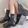 Solid Color Style Double Needle Simple Stacked Socks Medium Tube Socks Girls' Stockings Embroidered Bow Boneless Vertical Strips