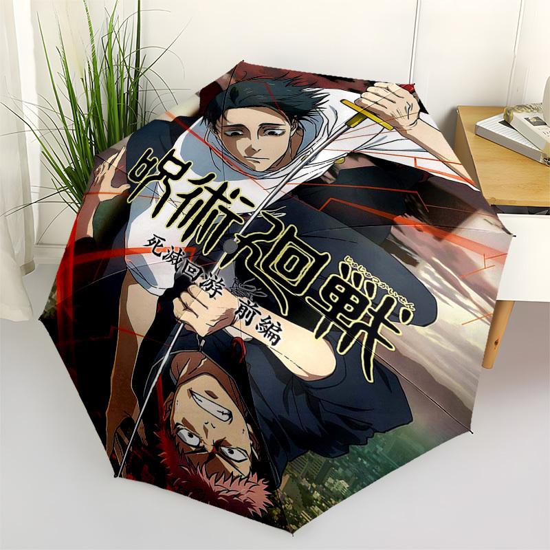 

1pc Jujutsu Kaisen Automatic Folding Umbrella with 8 Bone Iron Frame, Portable Tri-Fold Design - Perfect for Fans, Travelers, Daily Use, and Gifts.U01