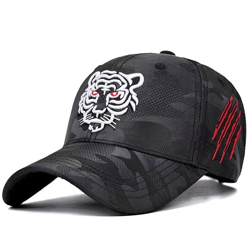Men Tiger Head Embroidered Camouflage Snapback Baseball Cap Outdoor Adjustable Sunscreen Leisure Hat Spring Autumn Travel Tourism Beach Vacation